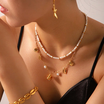 IG Style Pearl Shell Geometric Stainless Steel Titanium Steel Electroplating Necklaces