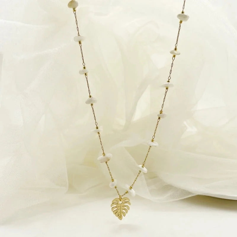 Casual Vacation Leaves Stainless Steel Gravel Polishing Plating Gold Plated Necklace