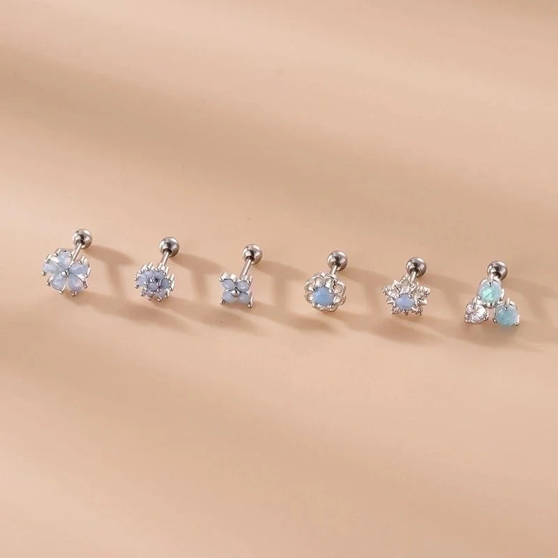 1 Piece Ear Cartilage Rings & Studs Fashion Star Flower 316L Stainless Steel Copper Inlaid Zircon