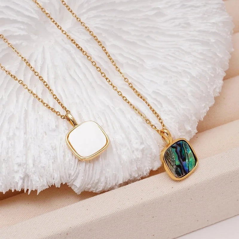 Minimalist Geometric 304 Stainless Steel Copper Shell Inlay Pendant Necklace