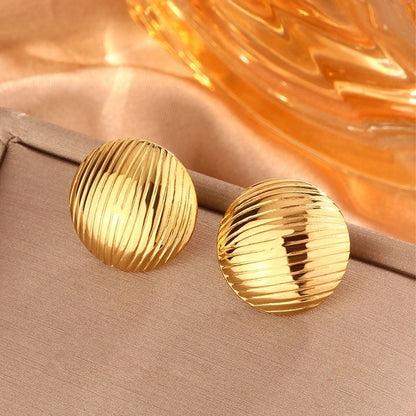1 Pair Minimalist Sector Leaves Heart Shape Pleated 304 Stainless Steel 18K Gold Plated Ear Studs