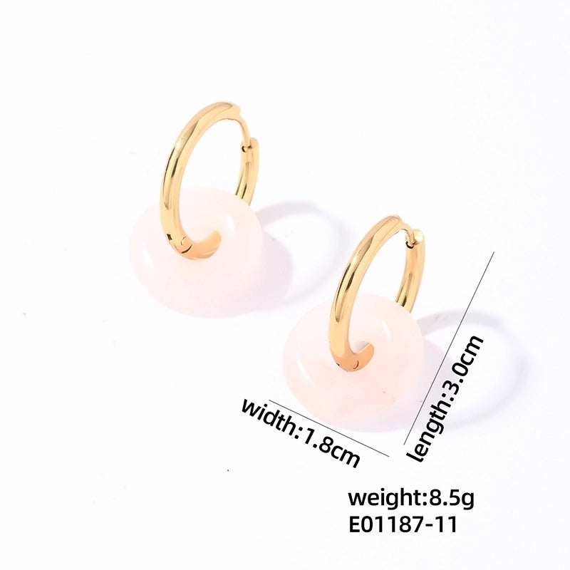 1 Pair Casual Minimalist Round Plating 304 Stainless Steel Natural Stone Earrings