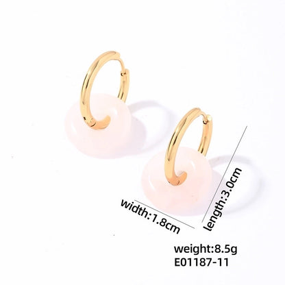 1 Pair Casual Minimalist Round Plating 304 Stainless Steel Natural Stone Earrings