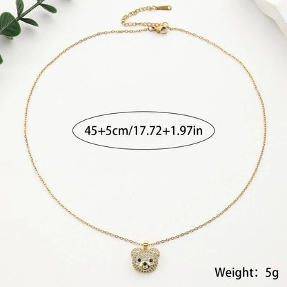 304 Stainless Steel Copper 18K Gold Plated Inlay Bear Zircon Pendant Necklace