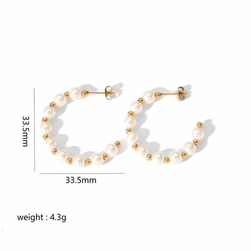 1 Pair Lady C Shape Beaded Inlay 304 Stainless Steel Artificial Pearls Earrings