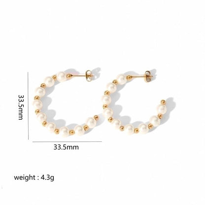 1 Pair Lady C Shape Beaded Inlay 304 Stainless Steel Artificial Pearls Earrings