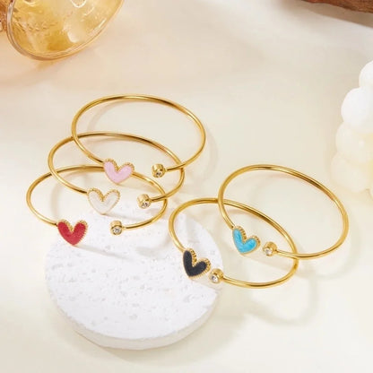 Elegant Cute Commute Heart Shape 304 Stainless Steel Zircon Bangle In Bulk