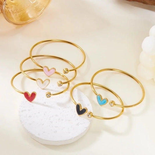 Elegant Cute Commute Heart Shape 304 Stainless Steel Zircon Bangle In Bulk
