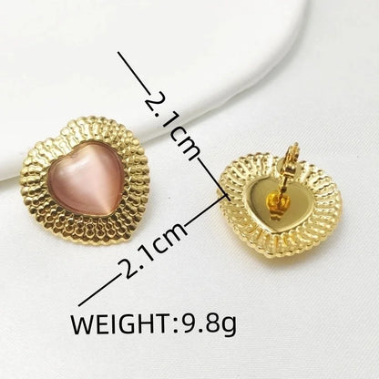1 Pair Elegant Retro Commute Heart Shape Inlay 304 Stainless Steel Artificial Gemstones Ear Studs