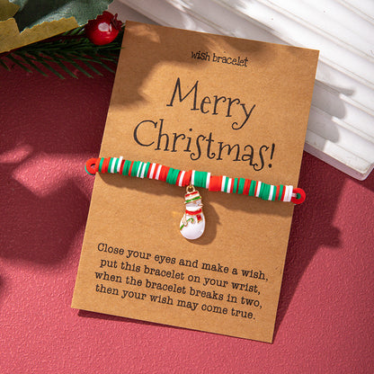 Christmas Bracelet Soft Clay Christmas Ornament Santa Claus Pendant Bracelet Snowflake Reindeer Bracelet