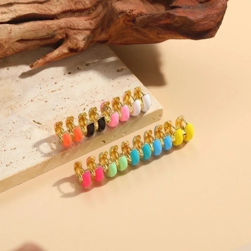 1 Pair Elegant Luxurious Classic Style Solid Color Enamel Plating Copper 14k Gold Plated Hoop Earrings