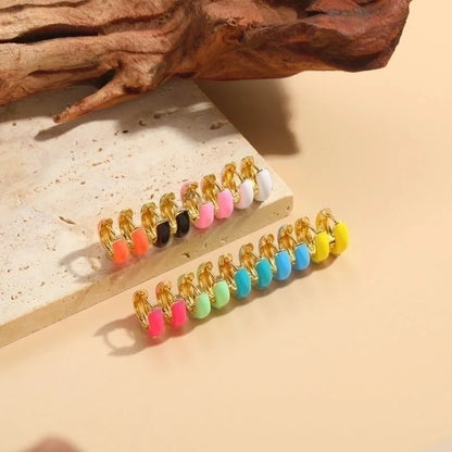 1 Pair Elegant Luxurious Classic Style Solid Color Enamel Plating Copper 14k Gold Plated Hoop Earrings