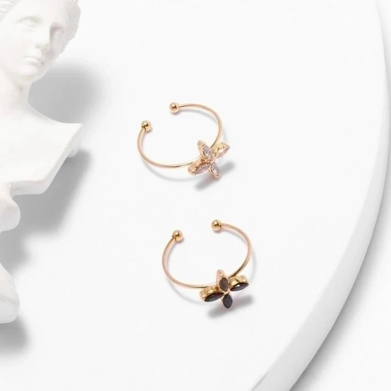 Cute Four Leaf Clover Stainless Steel Plating Inlay Zircon Open Rings