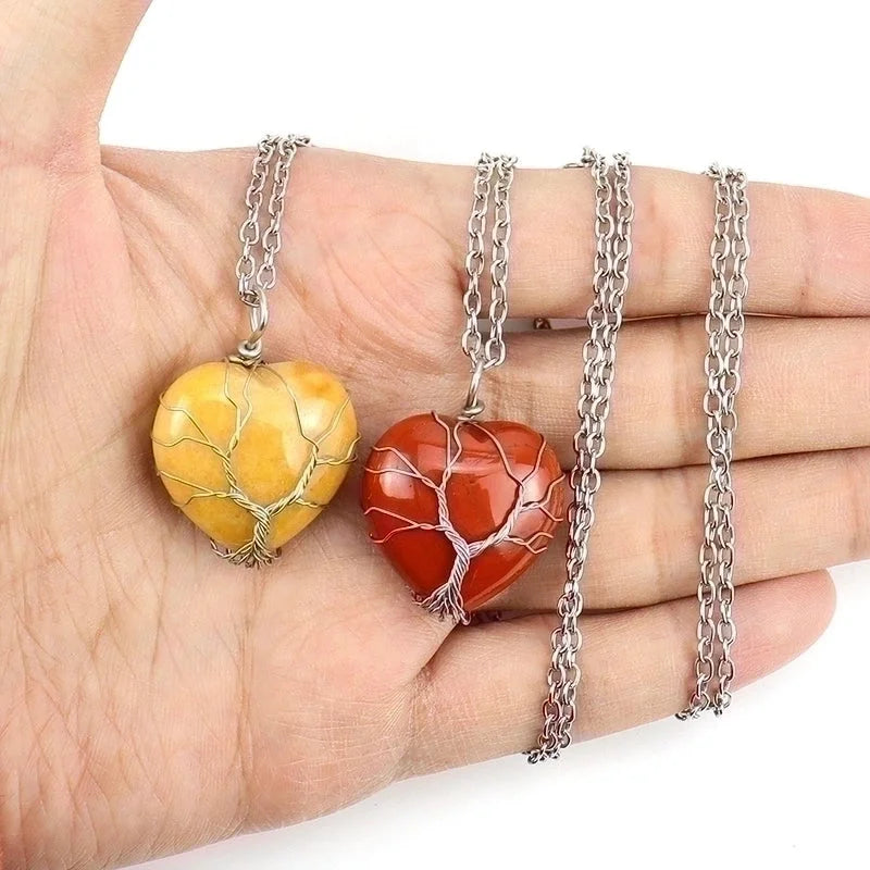 Minimalist Heart Shape Natural Stone Ferroalloy Knitting Pendant Necklace