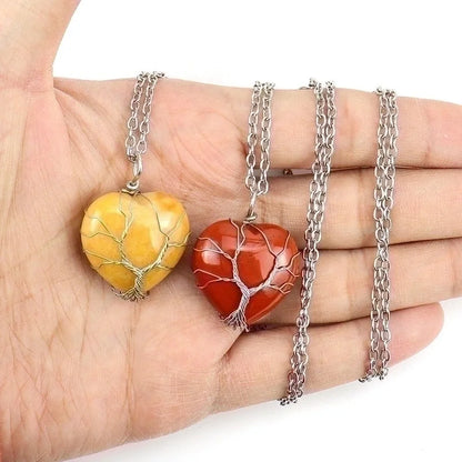 Minimalist Heart Shape Natural Stone Ferroalloy Knitting Pendant Necklace