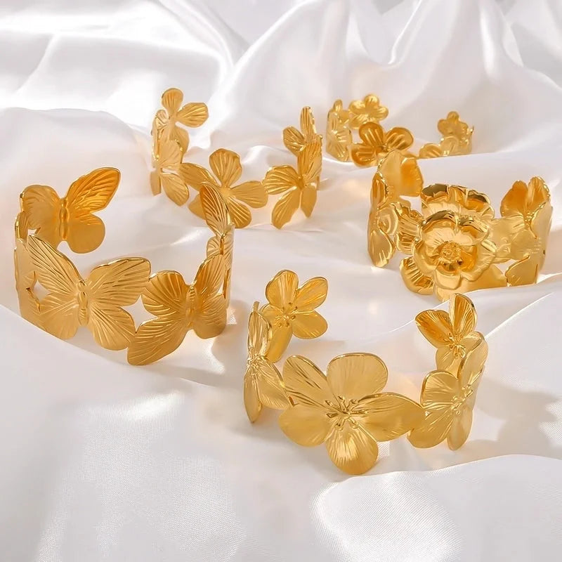 Vintage Style Minimalist Classic Style Butterfly 304 Stainless Steel 18K Gold Plated Bangle In Bulk