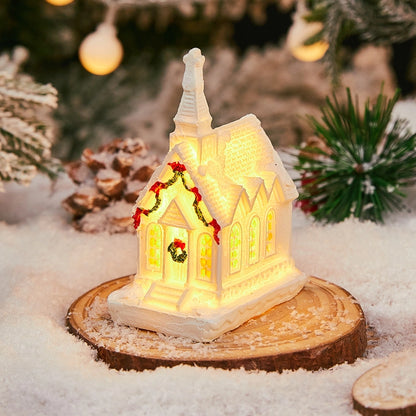 Christmas Small Ornaments Holiday Decorations Christmas Eve House Micro Landscape Luminous Desktop Window Scene Layout Gift
