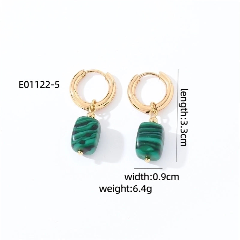 1 Pair Casual Vintage Style Minimalist Square Plating 304 Stainless Steel Natural Stone Gold Plated Drop Earrings