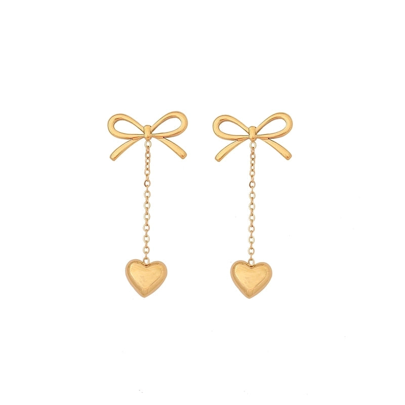 Elegant Streetwear Commute Heart Shape Bow Knot 304 Stainless Steel Artificial Pearls 18K Gold Plated Inlay Earrings Necklace Jewelry Set