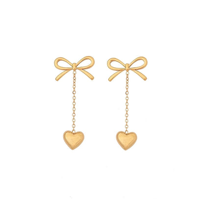 Elegant Streetwear Commute Heart Shape Bow Knot 304 Stainless Steel Artificial Pearls 18K Gold Plated Inlay Earrings Necklace Jewelry Set
