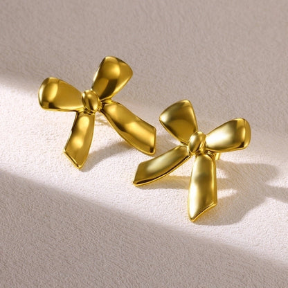 1 Pair Elegant Vintage Style Heart Shape Bow Knot 304 Stainless Steel 18K Gold Plated Ear Studs