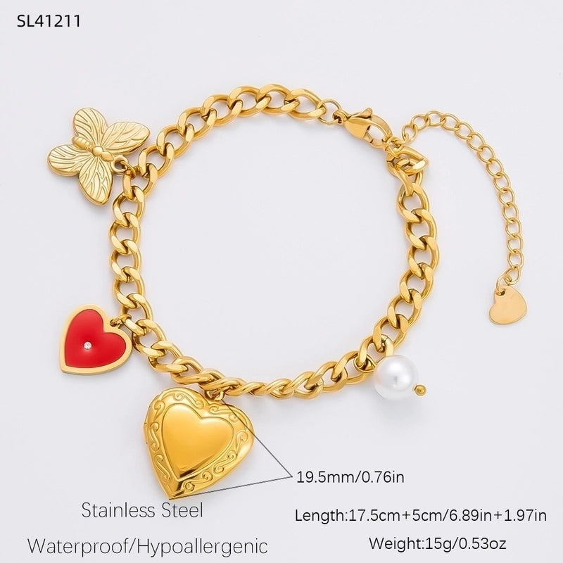 IG Style Sweet Heart Shape Flower Butterfly 304 Stainless Steel 18K Gold Plated Pearl Bracelets Necklace