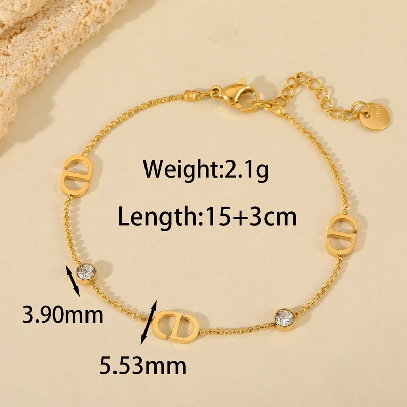 Basic Minimalist Geometric 304 Stainless Steel Zircon 18K Gold Plated Inlay Jewelry Set Ball Chain