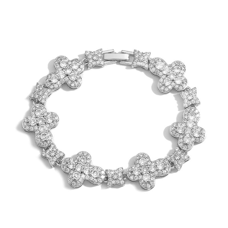 Elegant Shiny Cross Star Copper Zircon 18K Gold Plated Inlay Bracelets Necklace