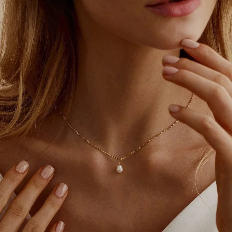 IG Style Geometric 304 Stainless Steel Freshwater Pearl 18K Gold Plated Bracelets Necklace