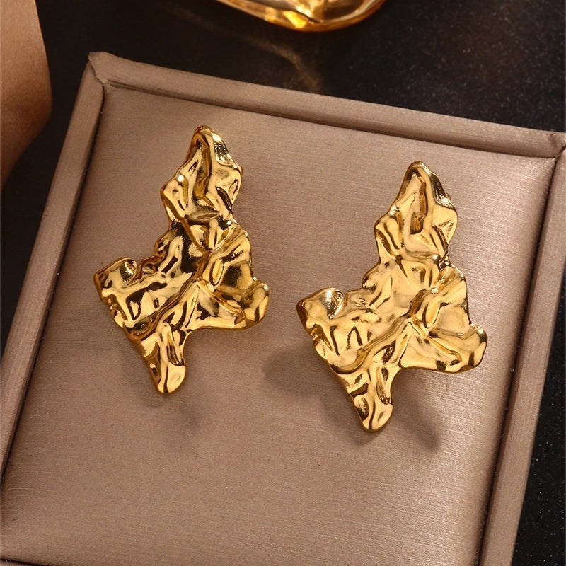 1 Pair IG Style Retro Maple Leaf Shell Lightning Plating Pleated 304 Stainless Steel 18K Gold Plated Ear Studs