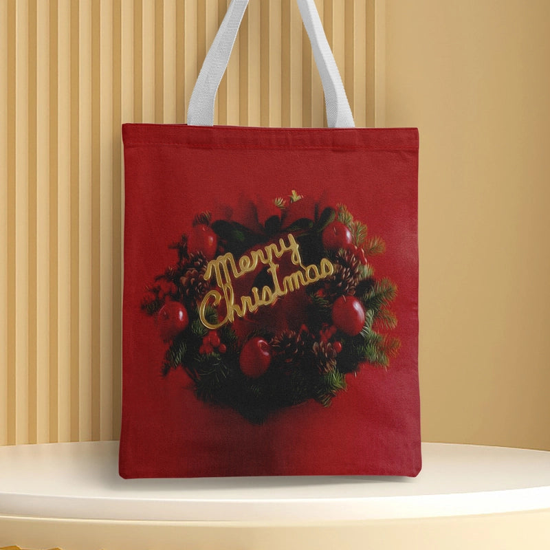 Christmas Unisex Polyester Christmas House Christmas Tree Santa Claus Cute Square Open Handbag