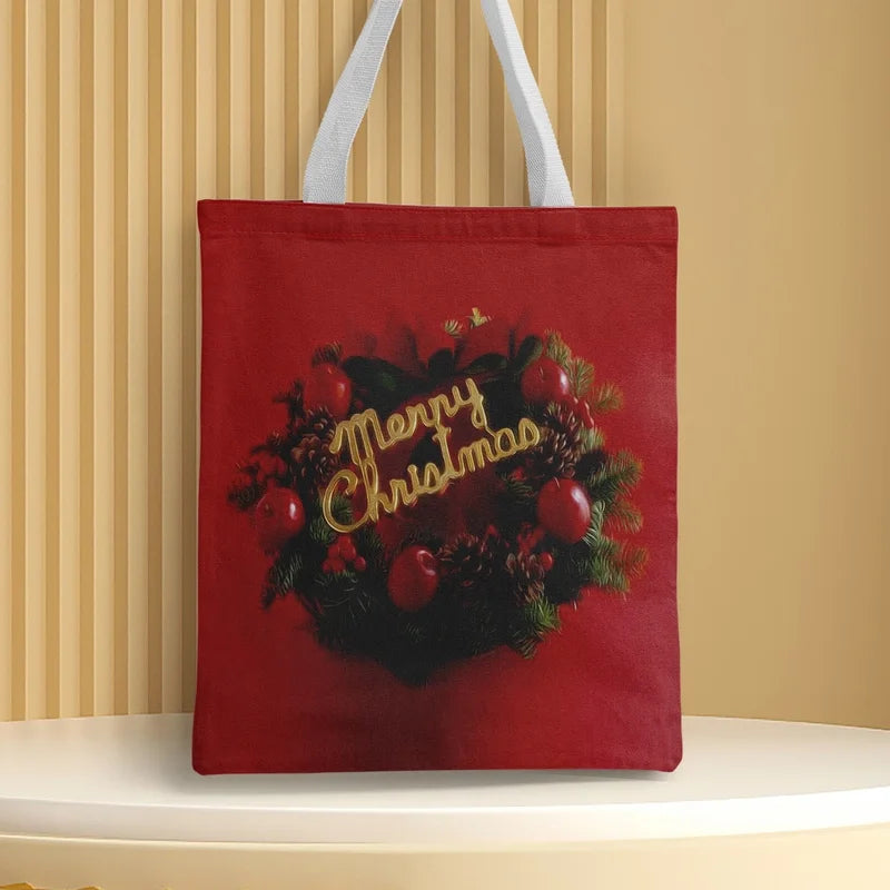 Christmas Unisex Polyester Christmas House Christmas Tree Santa Claus Cute Square Open Handbag