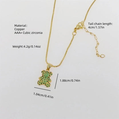A Copper Plating 18K Gold Full Diamond Zircon Cute Childlike Style Multi Colors Bear Chain Necklace Suitable For Daily Wear Of All Ages Suitable For Gifts Original New Arrivals