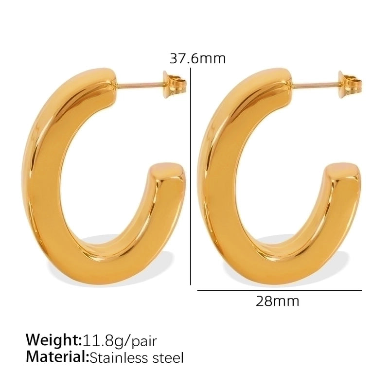 1 Pair Minimalist C Shape Oval Plating Titanium Steel 18K Gold Plated Ear Studs