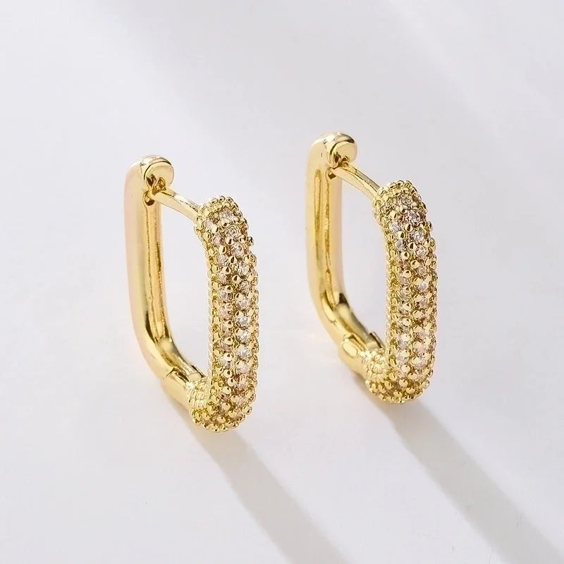 1 Pair Fashion Geometric Gold Plated Copper Zircon Gold Plated Hoop Earrings