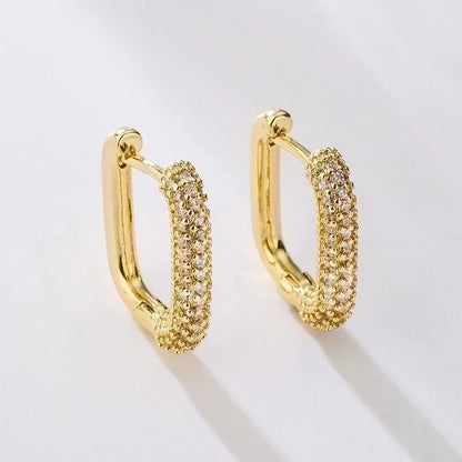 1 Pair Fashion Geometric Gold Plated Copper Zircon Gold Plated Hoop Earrings