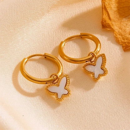 Elegant Minimalist Butterfly Titanium Steel Acrylic 18K Gold Plated Inlay Bracelets Earrings Necklace