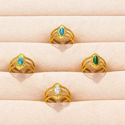 304 Stainless Steel 18K Gold Plated Elegant Lady Streetwear Inlay Geometric Water Droplets Artificial Gemstones Imitating Stone Open Rings