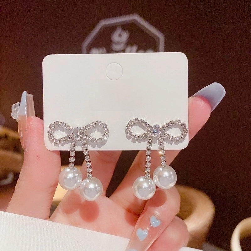 Fashion Heart Shape Copper Pearl Inlay Artificial Gemstones Drop Earrings 1 Pair