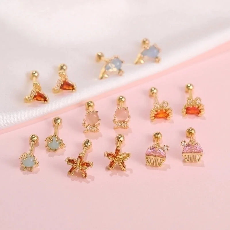 Spin Ball Earring Marine Animal Ear Bone Studs Single