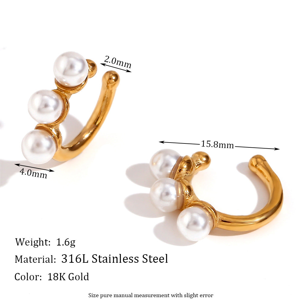 Women Fashion Circle Geometric Stainless Steel 18K Gold Plated Clip On Earrings