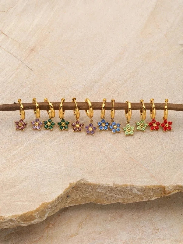 1 Pair Elegant Flower Plating Inlay 304 Stainless Steel Rhinestones 18K Gold Plated Drop Earrings