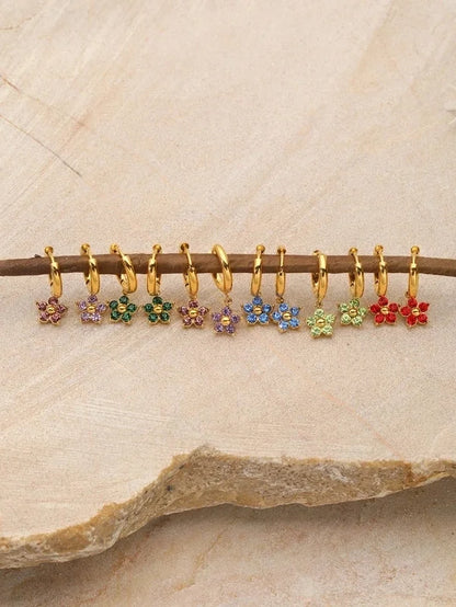 1 Pair Elegant Flower Plating Inlay 304 Stainless Steel Rhinestones 18K Gold Plated Drop Earrings