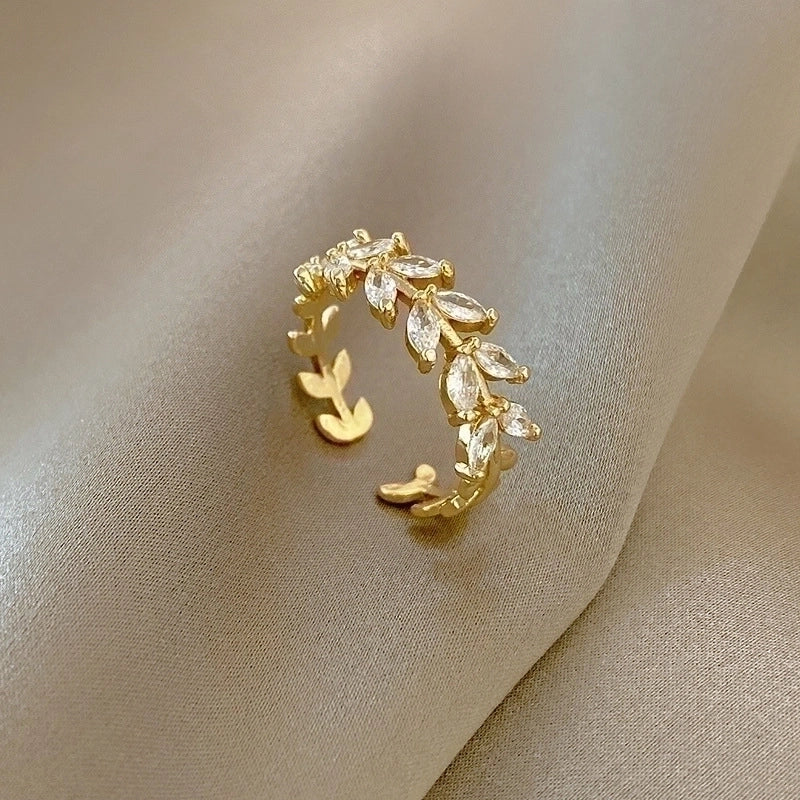 Fashion Leaf Flower Bow Knot Copper Plating Inlay Pearl Zircon Open Ring 1 Piece