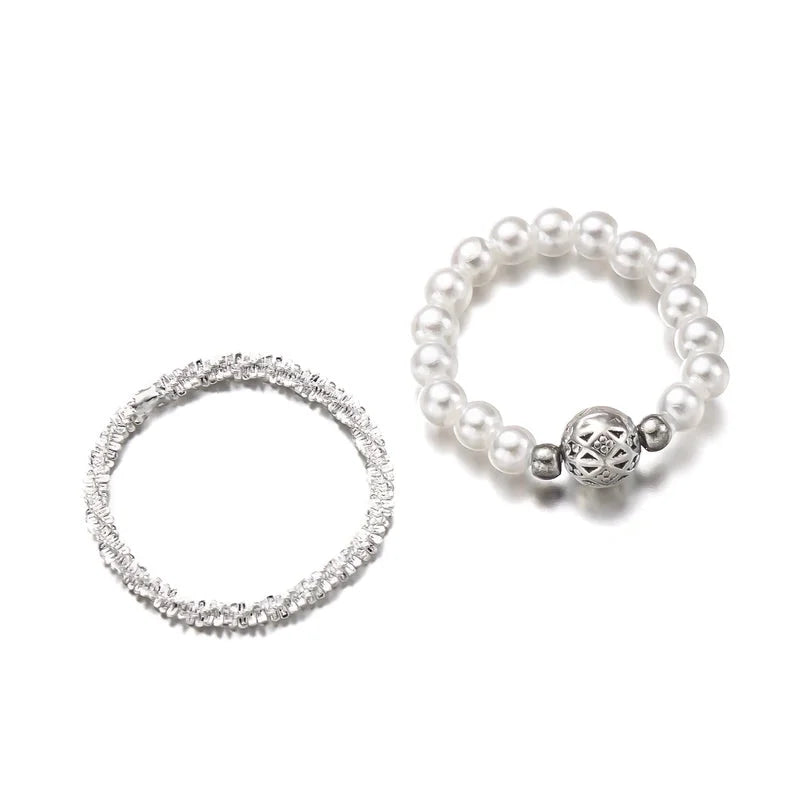 Fairy Style Sweet Shiny Round Imitation Pearl Synthetic Resin Beaded Rings