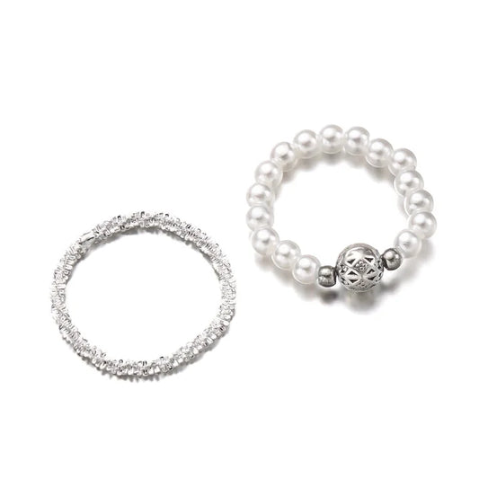 Fairy Style Sweet Shiny Round Imitation Pearl Synthetic Resin Beaded Rings