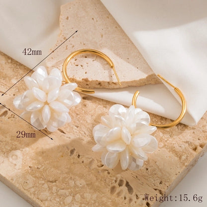 1 Pair Minimalist Heart Shape Petal Inlay 304 Stainless Steel Acrylic 18K Gold Plated Drop Earrings