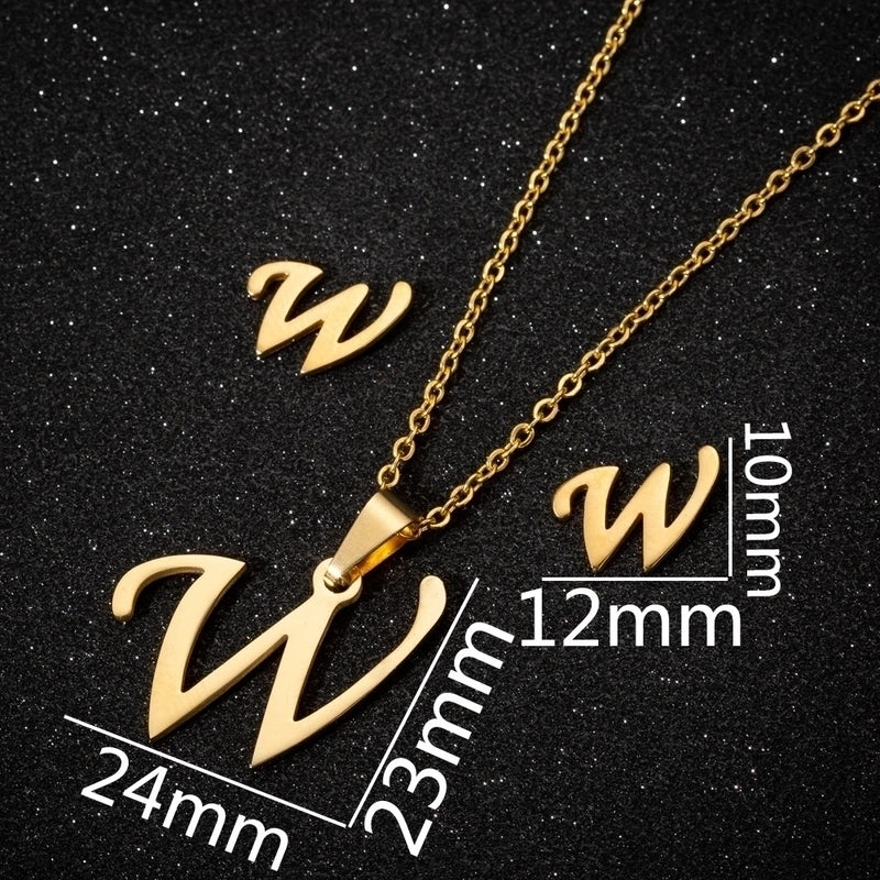 Women\'s Fashion Minimalist Letter Stainless Steel Pendant Necklace Ear Studs Plating Jewelry Sets