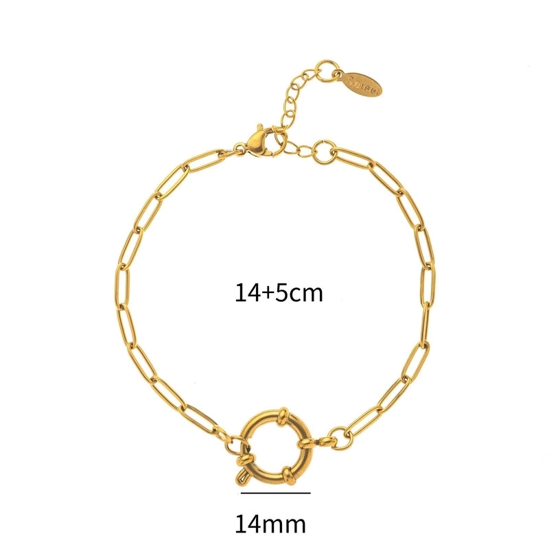 Minimalist Circle 201 Stainless Steel 304 Stainless Steel 18K Gold Plated Zircon Beaded Chain Paperclip Chain Bracelets In Bulk