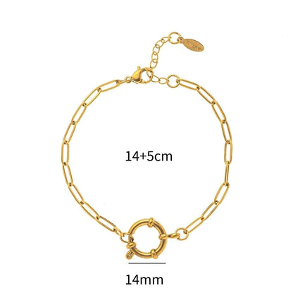 Minimalist Circle 201 Stainless Steel 304 Stainless Steel 18K Gold Plated Zircon Beaded Chain Paperclip Chain Bracelets In Bulk
